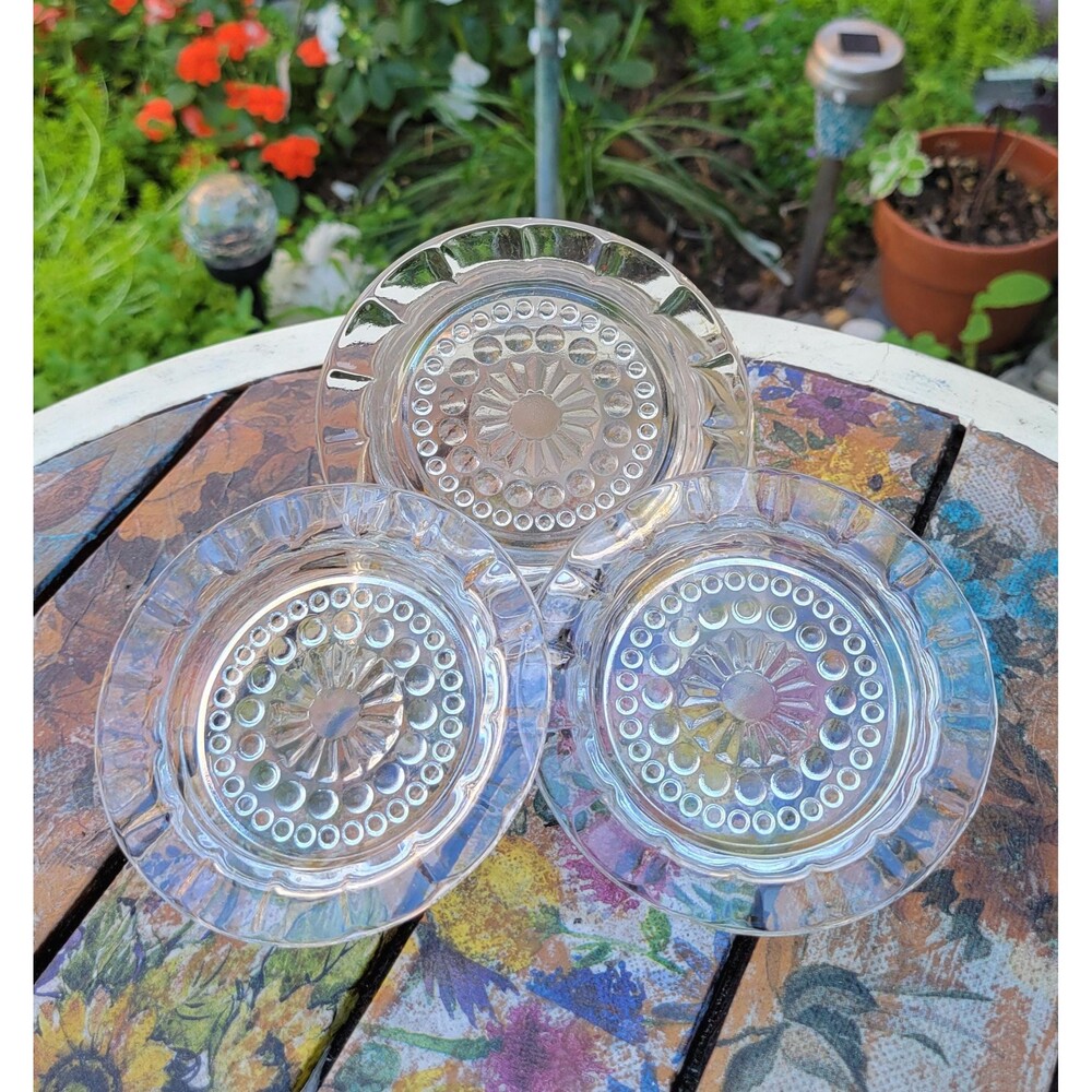 Vintage Federal Glass Ashtray Set – Imperial Sunburst Coasters (3)